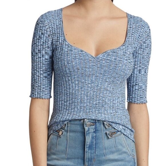 NWT! VERONICA BEARD Lipa Rib Knit Pullover Sweetheart Top | Size Large - Picture 2 of 11